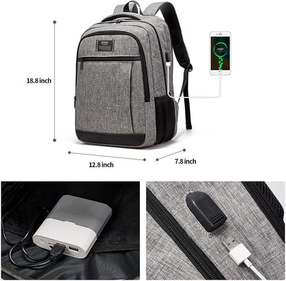 QINOL Grey Travel Laptop Backpack with USB Charging Port