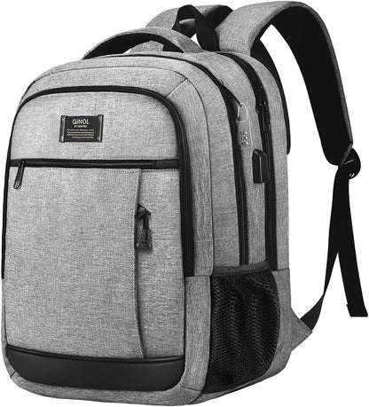 QINOL Grey Travel Laptop Backpack with USB Charging Port