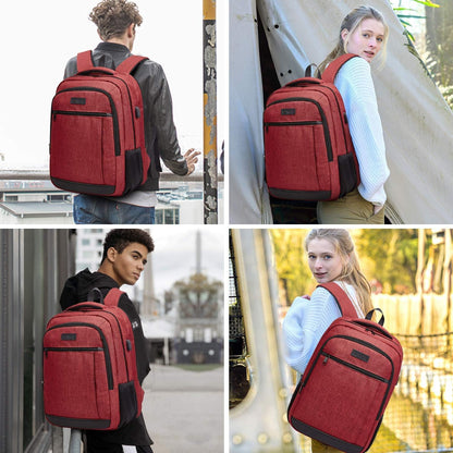 QINOL Red Travel Laptop Backpack with USB Charging Port